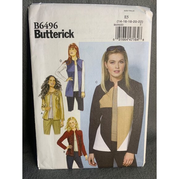 Butterick Misses Jacket Vest Sewing Pattern sz 14-22 B6496 - uncut - Picture 5 of 5